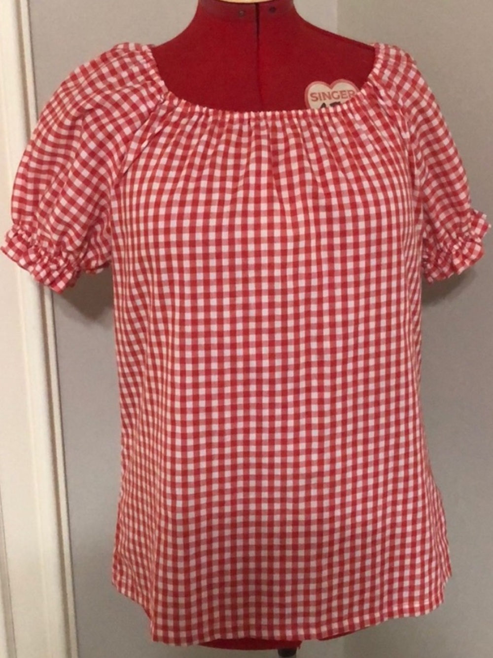 Vintage Red and White Gingham Puff Sleeve Blouse